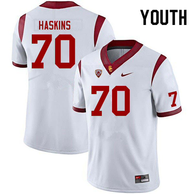 Youth #70 Bobby Haskins USC Trojans College Football Jerseys Sale-White